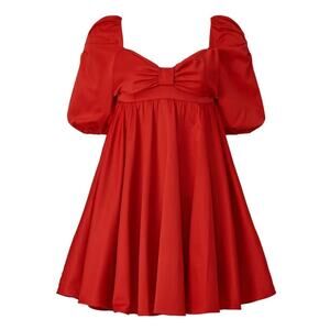Kate Spade New York Beau Satin Puff Sleeve Dress Red Short Big Bow Short Skirt 4